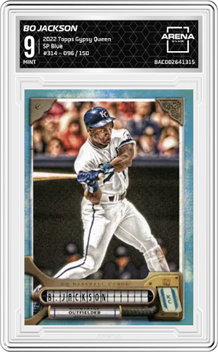 Bo Jackson from the 2022 Topps Gypsy Queen set featuring a Blue parallel graded by Arena Club and given an overall grade of 9.
