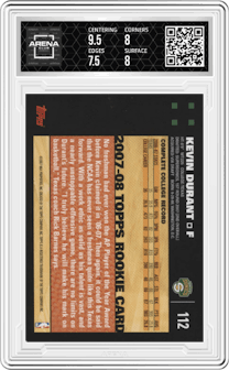 Kevin Durant from the 2007-08 Topps set graded by Arena Club and given an overall grade of 8.