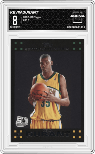 Kevin Durant from the 2007-08 Topps set graded by Arena Club and given an overall grade of 8.