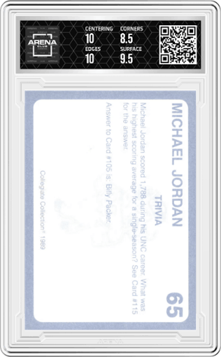 Michael Jordan  from the 1989 Collegiate Collection North Carolina's Finest set graded by Arena Club and given an overall grade of 9.