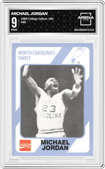 Michael Jordan  from the 1989 Collegiate Collection North Carolina's Finest set graded by Arena Club and given an overall grade of 9.