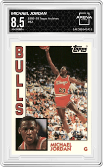 Michael Jordan from the 1992-93 Topps Archives set graded by Arena Club and given an overall grade of 8.5.