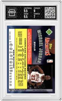 Michael Jordan from the 1992-93 Topps Archives set graded by Arena Club and given an overall grade of 7.5.