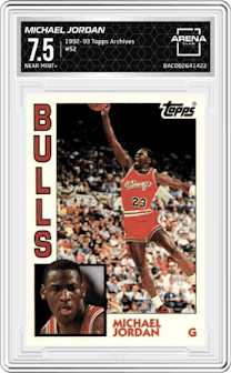 Michael Jordan from the 1992-93 Topps Archives set graded by Arena Club and given an overall grade of 7.5.