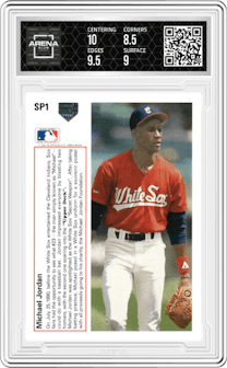Michael Jordan from the 1991 Upper Deck set graded by Arena Club and given an overall grade of 9.