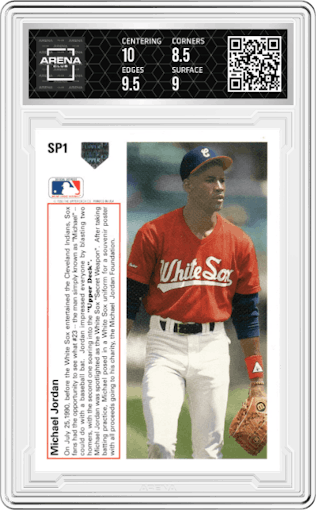 Michael Jordan from the 1991 Upper Deck set graded by Arena Club and given an overall grade of 9.