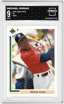 Michael Jordan from the 1991 Upper Deck set graded by Arena Club and given an overall grade of 9.