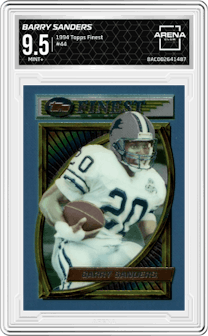 Barry Sanders from the 1994 Topps Finest set graded by Arena Club and given an overall grade of 9.5.