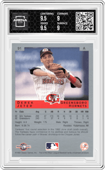 Derek Jeter from the 1993 Classic Best set graded by Arena Club and given an overall grade of 9.5.