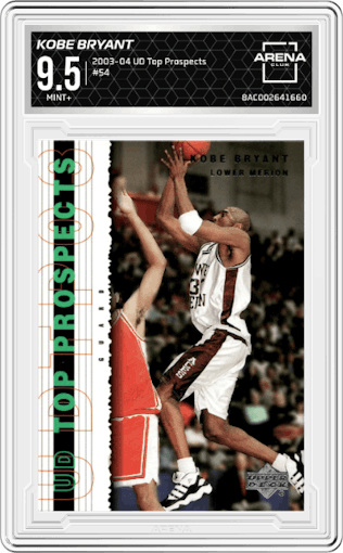 Kobe Bryant from the 2003-04 Upper Deck Top Prospects  set graded by Arena Club and given an overall grade of 9.5.