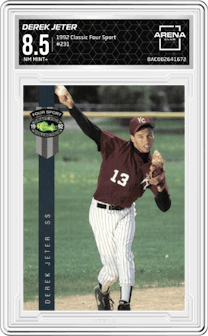 Derek Jeter from the 1992 Classic Four Sport set graded by Arena Club and given an overall grade of 8.5.