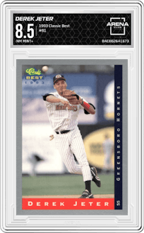 Derek Jeter from the 1993 Classic Best set graded by Arena Club and given an overall grade of 8.5.