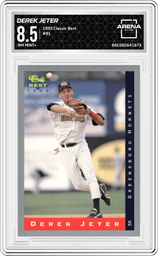 Derek Jeter from the 1993 Classic Best set graded by Arena Club and given an overall grade of 8.5.