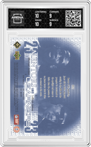 Michael Jordan/LeBron James from the 2003-04 Upper Deck Top Prospects  set graded by Arena Club and given an overall grade of 9.5.