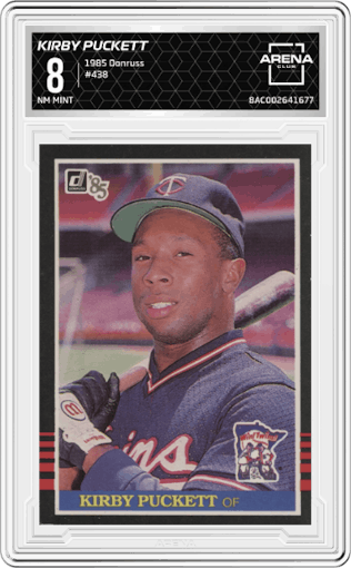 Kirby Puckett from the 1985 Donruss set graded by Arena Club and given an overall grade of 8.