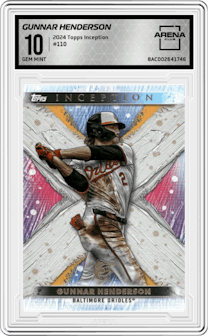 Gunnar Henderson from the 2024 Topps Inception set graded by Arena Club and given an overall grade of 10.
