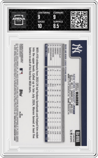Will Warren from the 2025 Topps Chrome set graded by Arena Club and given an overall grade of 9.