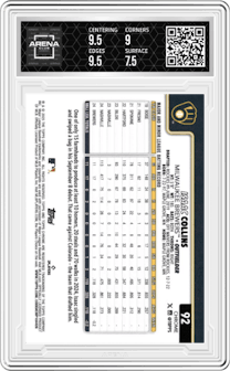 Isaac Collins from the 2025 Topps Chrome set featuring a Aqua Refractor parallel graded by Arena Club and given an overall grade of 8.