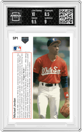 Michael Jordan from the 1991 Upper Deck set graded by Arena Club and given an overall grade of 9.