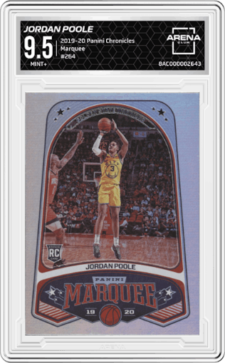 Jordan Poole from the 2019-20 Panini Chronicles  set graded by Arena Club and given an overall grade of 9.5.