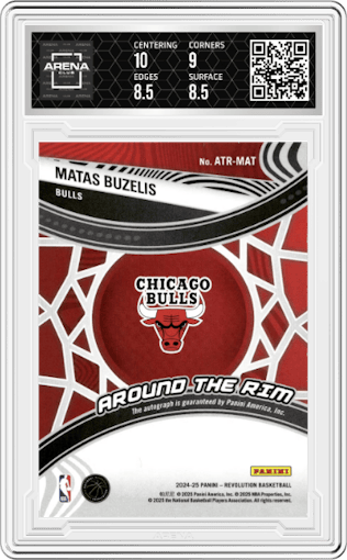 Matas Buzelis from the 2024-25 Panini Revolution set graded by Arena Club and given an overall grade of 9.