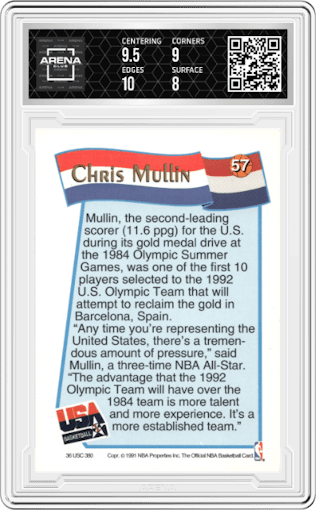 Chris Mullin from the 1991-92 NBA Hoops McDonald's set graded by Arena Club and given an overall grade of 8.5.
