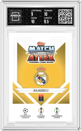 Endrick from the 2024-25 Topps Match Attax UEFA Club Competitions set graded by Arena Club and given an overall grade of 9.5.