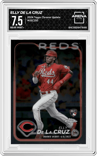 Elly De La Cruz from the 2024 Topps Chrome Update set graded by Arena Club and given an overall grade of 7.5.