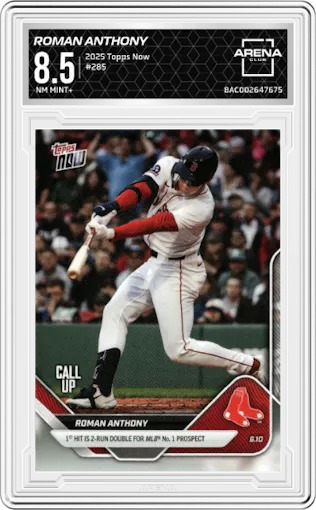 Roman Anthony from the 2025 Topps Now set graded by Arena Club and given an overall grade of 8.5.