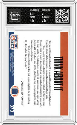 Carl Banks  from the 1991 Pro Set set graded by Arena Club and given an overall grade of 6.