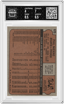 Phil Niekro from the 1972 Topps set graded by Arena Club and given an overall grade of 4.5.