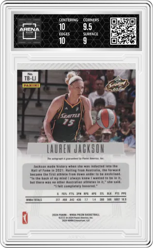 Lauren Jackson from the 2024 Panini Prizm WNBA set graded by Arena Club and given an overall grade of 9.5.