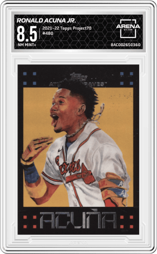 Ronald Acuna Jr. from the 2021-22 Topps Project70 set graded by Arena Club and given an overall grade of 8.5.