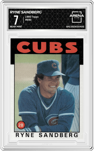 Ryne Sandberg from the 1986 Topps set graded by Arena Club and given an overall grade of 7.