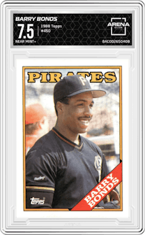 Barry Bonds from the 1988 Topps set graded by Arena Club and given an overall grade of 7.5.