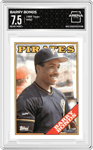 Barry Bonds from the 1988 Topps set graded by Arena Club and given an overall grade of 7.5.