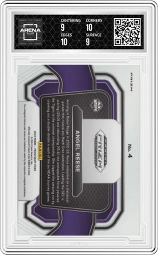 Angel Reese from the 2024 Panini Prizm Draft Picks set featuring a Orange Ice parallel graded by Arena Club and given an overall grade of 9.5.