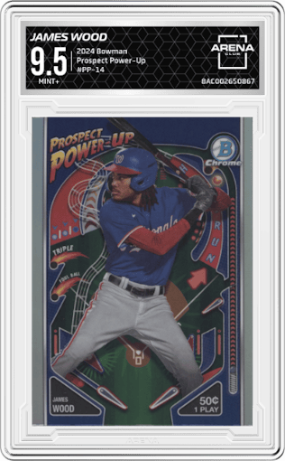 James Wood from the 2024 Bowman set graded by Arena Club and given an overall grade of 9.5.