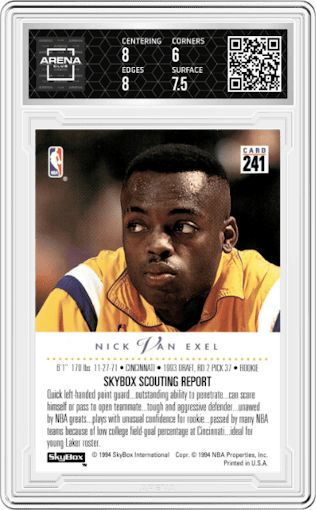 Nick Van Exel from the 1993-94 SkyBox Premium set graded by Arena Club and given an overall grade of 6.5.