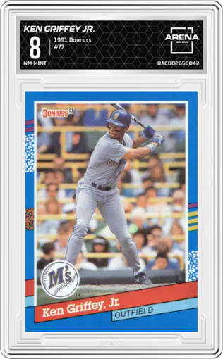 Ken Griffey Jr. from the 1991 Donruss set graded by Arena Club and given an overall grade of 8.