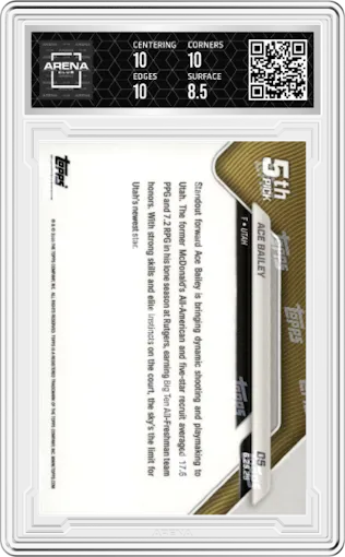 Ace Bailey from the 2025-26 Topps Now set graded by Arena Club and given an overall grade of 9.