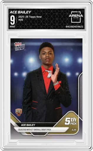 Ace Bailey from the 2025-26 Topps Now set graded by Arena Club and given an overall grade of 9.