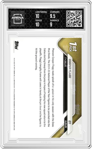 Cooper Flagg from the 2025-26 Topps Now set graded by Arena Club and given an overall grade of 9.5.