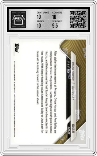 Dylan Harper/Ace Bailey from the 2025-26 Topps Now set graded by Arena Club and given an overall grade of 10.