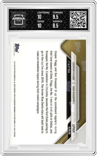 Cooper Flagg/Kon Knueppel from the 2025-26 Topps Now set graded by Arena Club and given an overall grade of 9.
