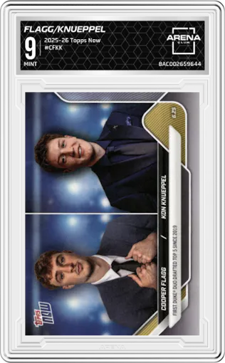 Cooper Flagg/Kon Knueppel from the 2025-26 Topps Now set graded by Arena Club and given an overall grade of 9.