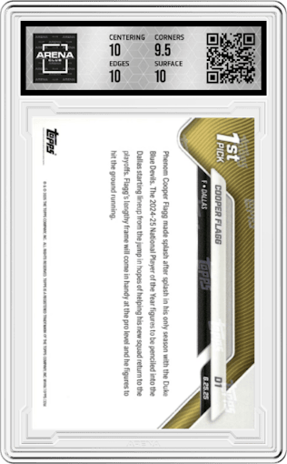 Cooper Flagg from the 2025-26 Topps Now set graded by Arena Club and given an overall grade of 10.