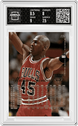 Michael Jordan from the 1994-95 Flair set graded by Arena Club and given an overall grade of 8.
