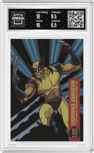 Wolverine from the 1994 Fleer Marvel Universe  set graded by Arena Club and given an overall grade of 7.