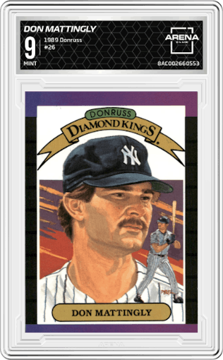 Don Mattingly from the 1989 Donruss set graded by Arena Club and given an overall grade of 9.
